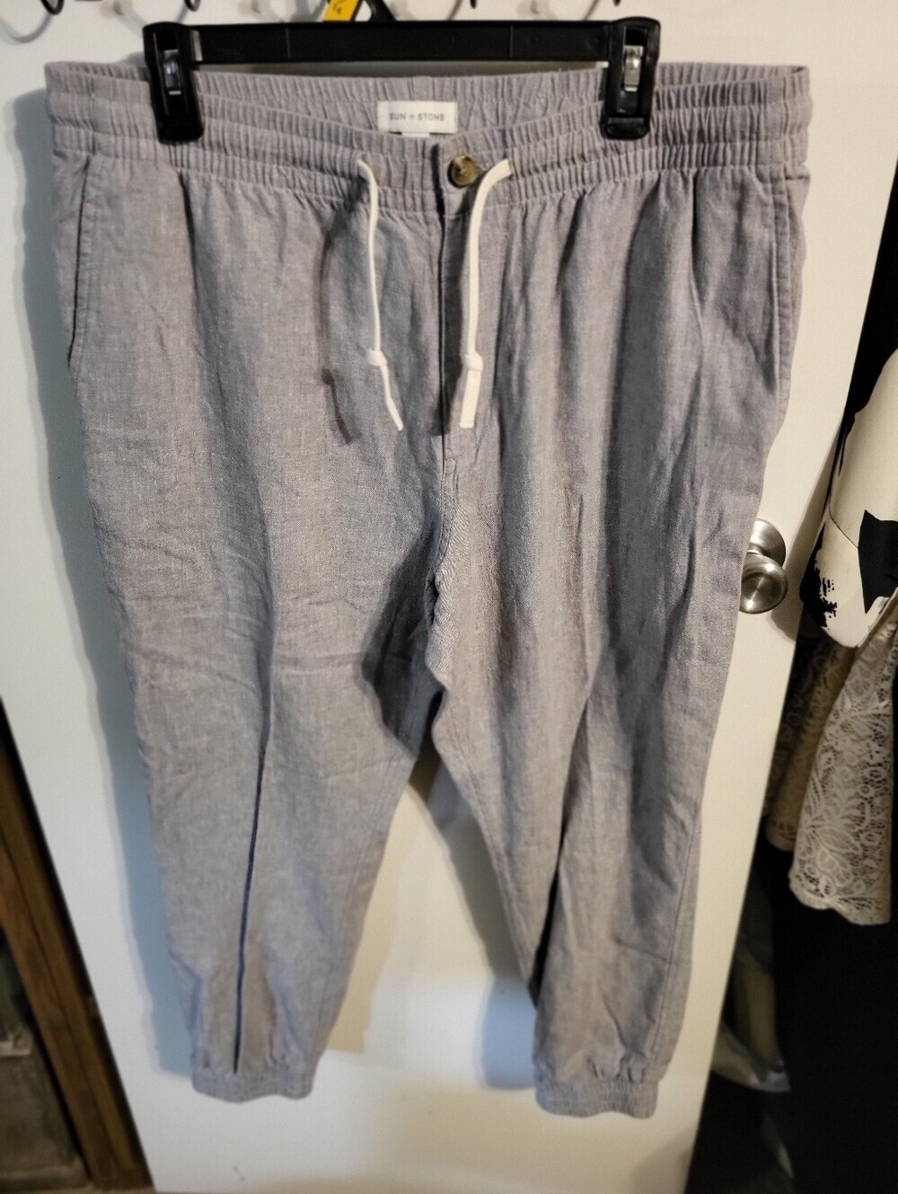Sun + Stone Linen Blend Jogger Pants Gray Coastal Lounge SZ L